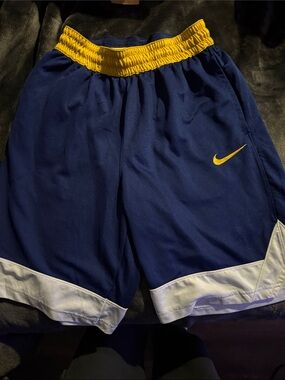 Nike Men’s Navy Athletic Shorts with Yellow Waistband and White Trim
